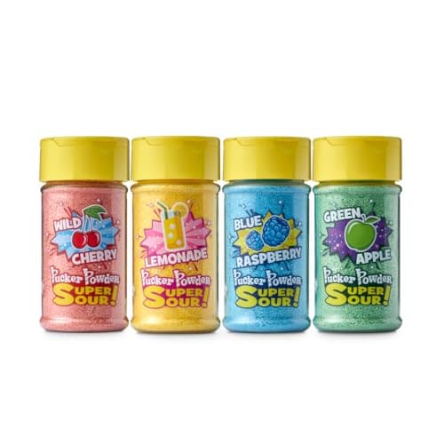 Pucker Powder Super SOUR Topping Assortment Pack Dessert Topping Candy Ice Cream Topper Cupcake and Cake Topper Gift Pack Kids Parties Cocktail Rimmer 4 Pack