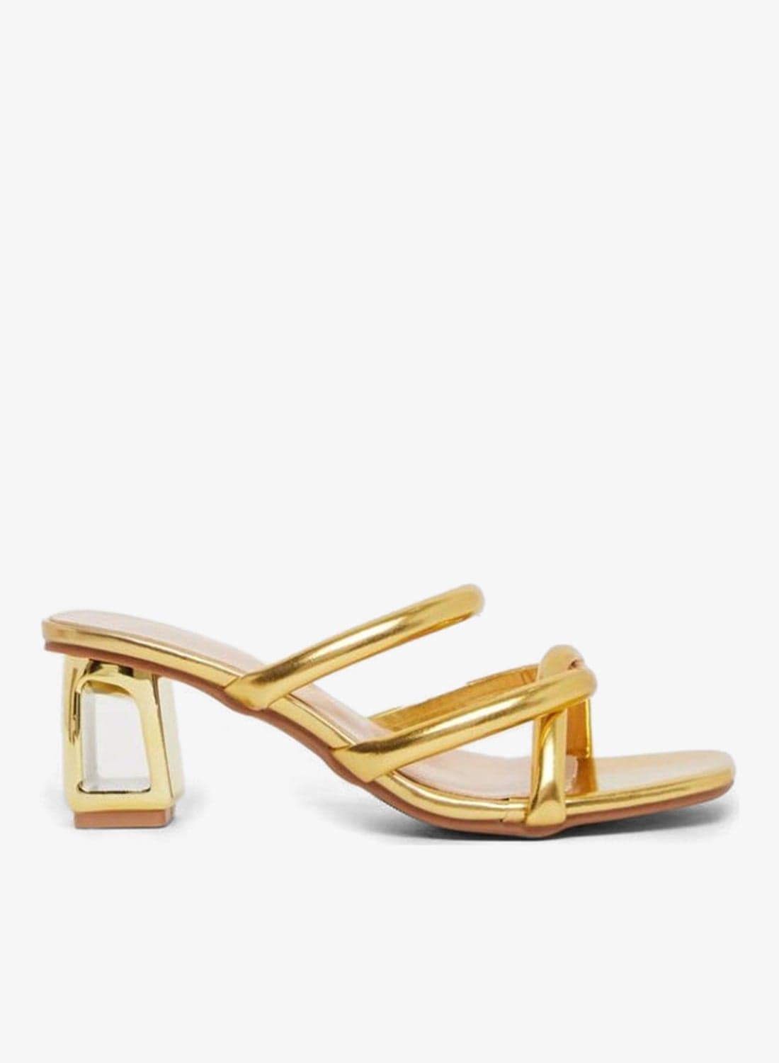 Shiny Metallic Strappy Block Heel Sandals