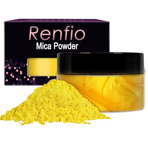 Renfio 100g Mica Powder Pigment Metallic Natural Dye Mineral Pearl Shimmer Epoxy Resin Dye for Painting Soap Making Slime Bath Bombs 35 Oz Yellow