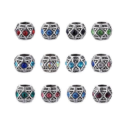Beadthoven Alloy Rondelle Rhinestone Metal Beads with Large Hole fit European Style Bracelet Making MultiColor Assorted Jewelry Tibetan Style Beading DIY Crafts Supplies