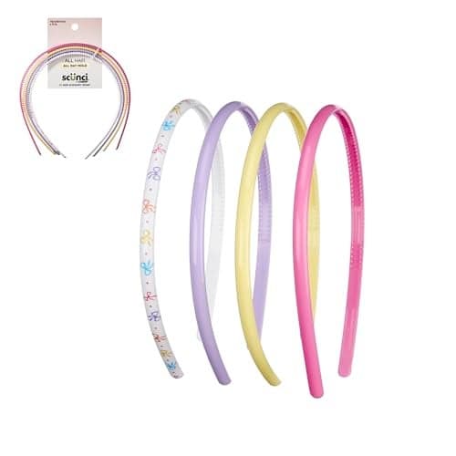 CONAIR Scunci Effortless Beauty Skinny headband plastic Headbands for Women hair accessories for women trendy girl gifts Assorted Pastel 4 Count