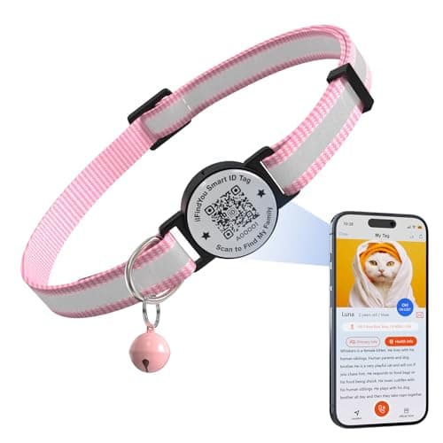 ilFindYou Breakaway Cat Collar with Safety Bell & Reflective Strips | QR Code ID Tag & Name Plate | Adjustable for Kittens Pink