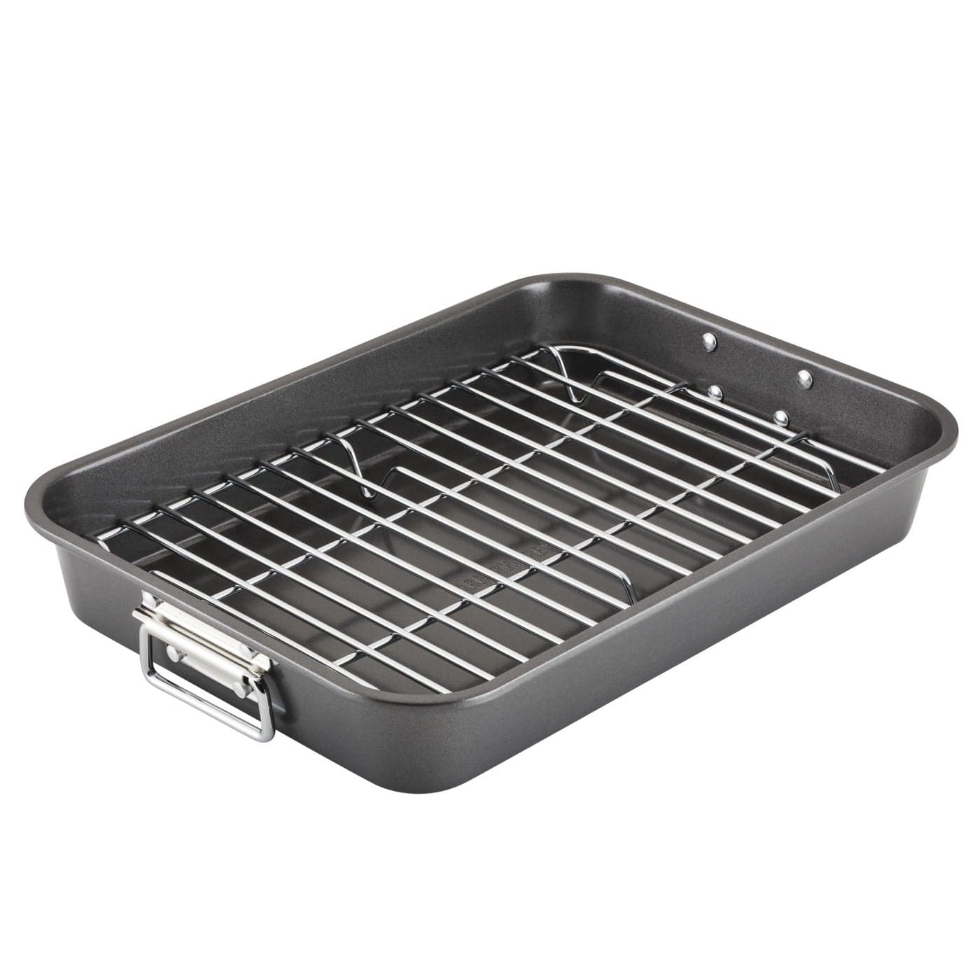 Farberware Bakeware Nonstick Steel Roaster with Flat Rack 11Inch x 15Inch Gray