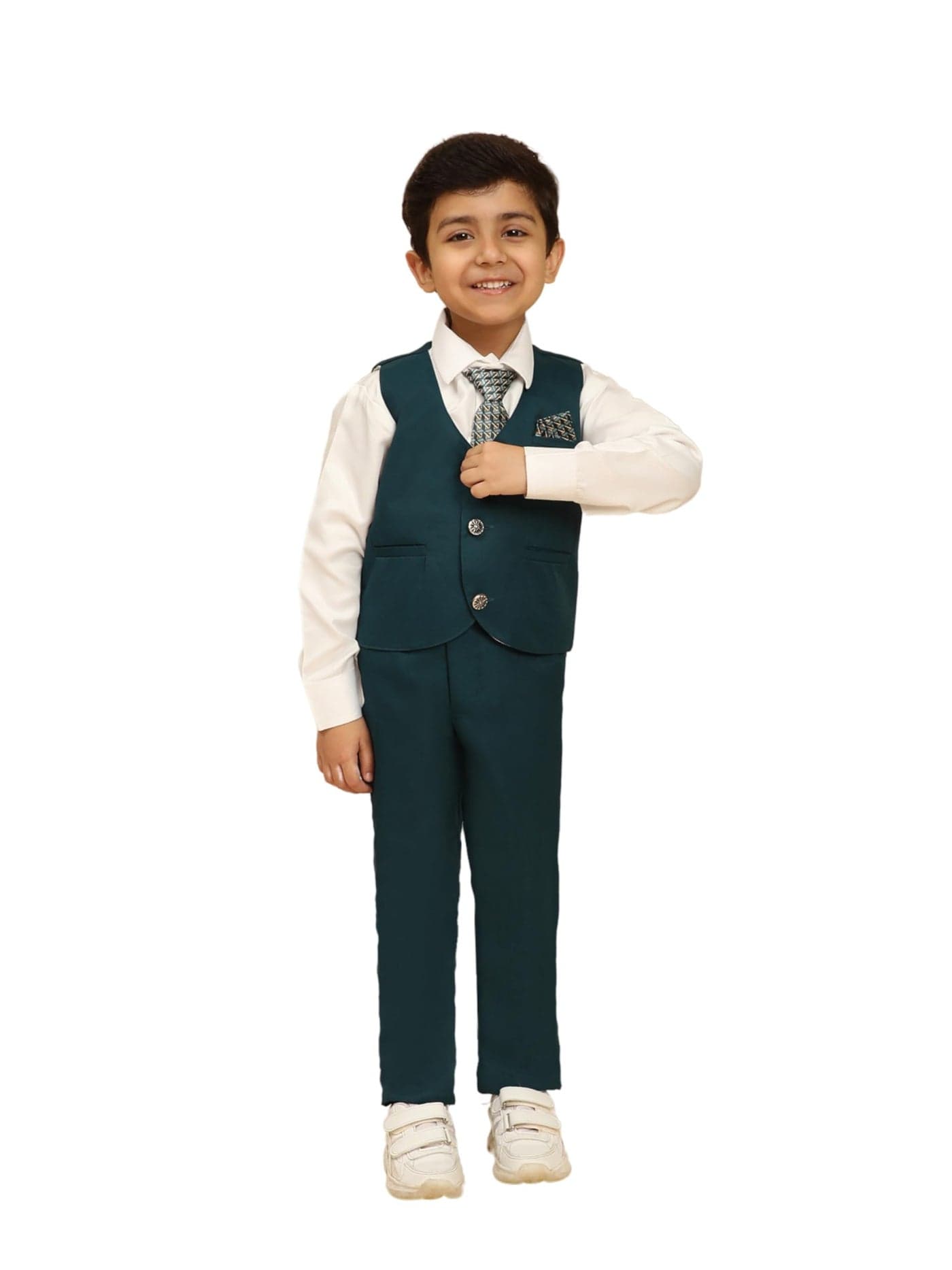 Pro-Ethic Style Developer 3 Piece Suit for Boys | Kids Wear Suit Set Coat, Pant, Tie & Shirt (Firozi) 13-14 Years