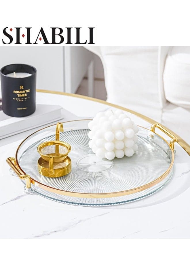 Round Acrylic Serving Tray,Dresser Jewelry Ring Dish Tank Storage Kitchen Countertop Organizer Plate Holder for Perfume Towel Bathroom Accessories, Coffee Table Tray for Living Room, Bathroom,1 Pack