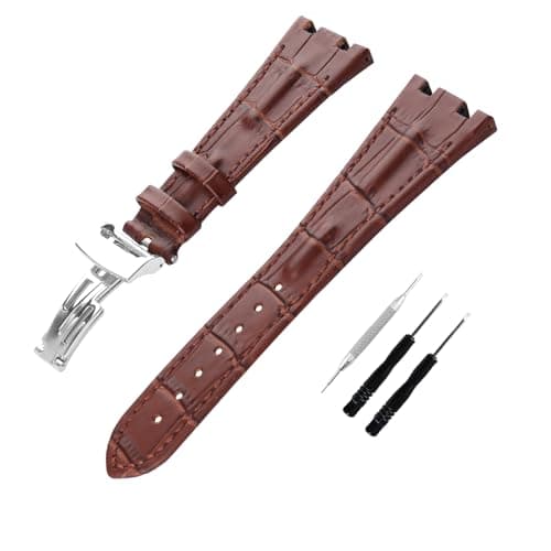 JETHENG Mens Leather Strap Compatible for 28mm Audemars Piguet Royal Oak Offshore AP 15703 15710 15400 26470 26400 Ladies outdoor work waterproof watch band wrist strap buckle Brown Band Brown Line