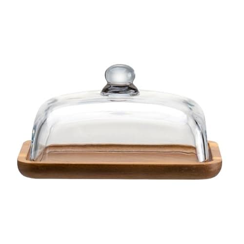 MKLZ Glass Butter Dish with Lid, Clear Domed Cheese Dish with Handle, Large Butter Keeper Saver with Cover for Table, Kitchen Countertop, Refrigerator