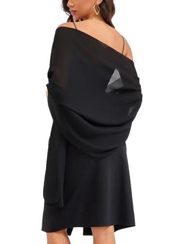 Baoqiya Women's Shawls and Wraps for Evening Dress Chiffon Shawl Soft Elegant Silky Pashmina Wedding Bridal Scarf(Black, 79"×19")