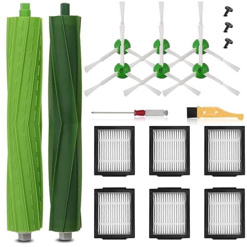Replacement Parts Compatible with iRobot Roomba I, E & J Series i7 i7+ i2 i3 i3+ i4 i4+ i6 i6+ i8 i8+/Plus j6+ j7, 1 Set of Multi-Surface Rubber Brushes, 6 HEPA Filters, 6 Side Brushes