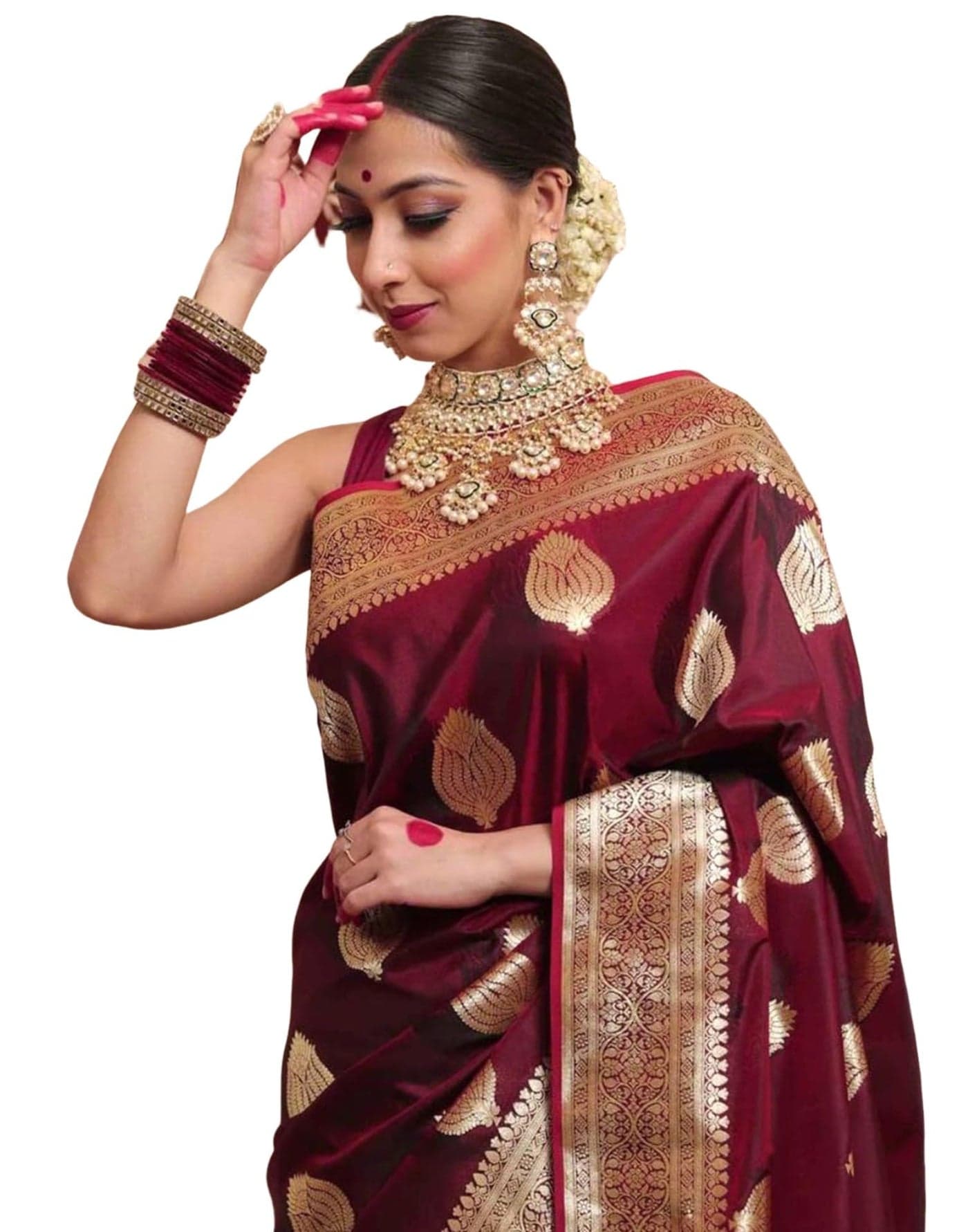 SIRIL Women's Soft Banarasi Silk Jacquard Saree with Unstitched Blouse Piece (4507S104_Maroon1)