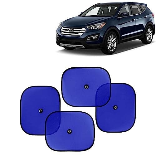KINGSWAY Car Window Curtain Sticky Sun Shades Compatible with Hyundai Santa Fe, (Year 2013-2017), Universal Fit Sunshades for Side Window, Rear Window, Blue Color, 4 Pieces