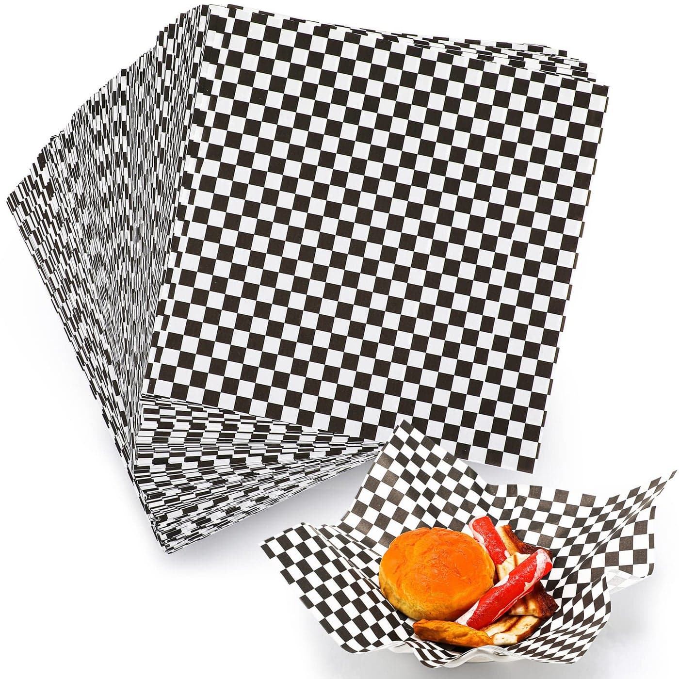 1000 Sheets Wax Deli Paper Sheets for Food 12 x 12 Inch Checkered Dry Waxed Deli Basket Liners for Sandwich Wrapping Food Basket Liners Picnic partyBlackwhite