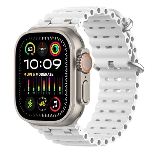 MoKo Ocean Band Compatible with Apple Watch Ultra 3/2/1 49mm, Upgraded Silicone Sports Bands 46mm 45mm 44mm for Men Women, Series 11/10/9/8/7/6/5 SE3/2/1 Breathable Strap with Metal Connector, SW