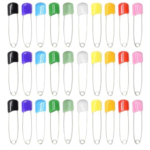 CEEYSEE 50 Pieces Safety Pins Diaper Pin 212 Inch Stainless Steel Nappy Pins Plastic Head Baby Safety Pins Colour Safe Locking Closures for Cloth Diapers ETColour