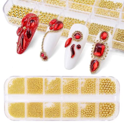 0.8mm Mini Small Nail Beads Stainless Steel Beads Nail Chain Charms Nails Art Decorations Gun Grey Nail Studs Gold Caviar Nail Charms DIY Tool Nail Studs Accessories Cold Nail Gems (Gold)
