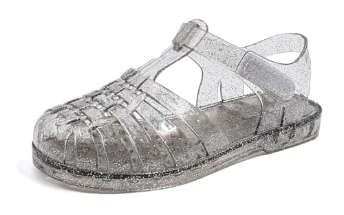 GUGUYeah Jelly Sandals for Girls,Closed Toe Princess Costume Summer Dress Shoes Fisherman Gladiator Water Beach Flat Sandals for Toddler/Little Kid/Big Kid(Black Glitter)