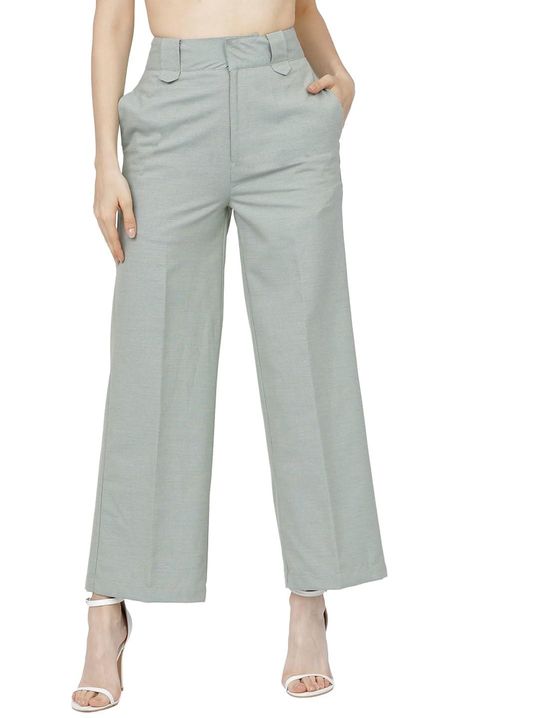 Tokyo Talkies Women Green Flared Easy Wash Parallel Trousers