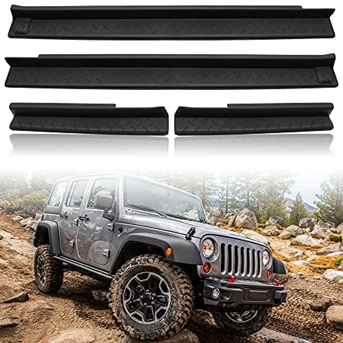 KEWISAUTO Door Sill Guards Protectors for Jeep Wrangler JK Unlimited JKU 2007-2018, Front Rear Door Entry Guards Protectors Scuff Plate Kit for Jeep Wrangler JK 2007-2018 Accessories (4PCS)