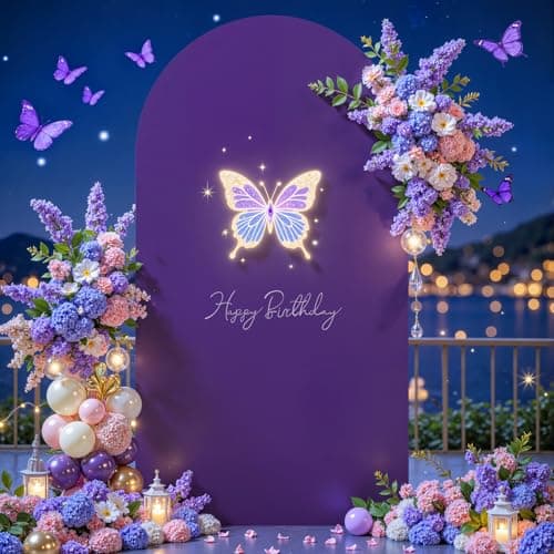 Purple Arch Cover 7.2FT Spandex Fitted Wedding Arch Stand Covers Round Top Chiara Arch Covers Stretchy Backdrop Cover for Birthday Party Ceremony Banquet Decoration