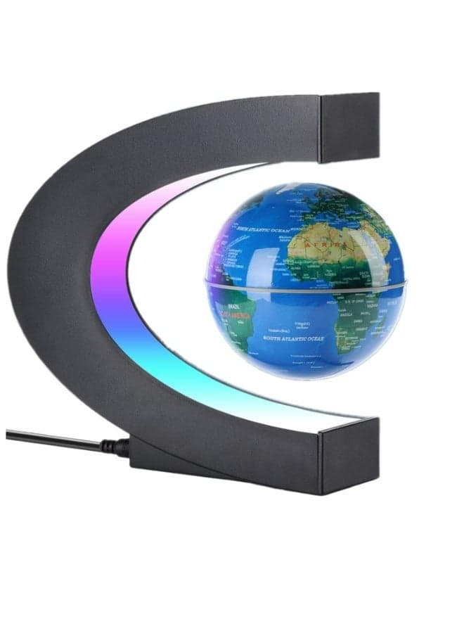 Magnetic Levitating Globe with LED Lights – Anti-Gravity Floating World Map, Rotating Desk Decor for Home/Office, Educational Gift for Kids (Blue)