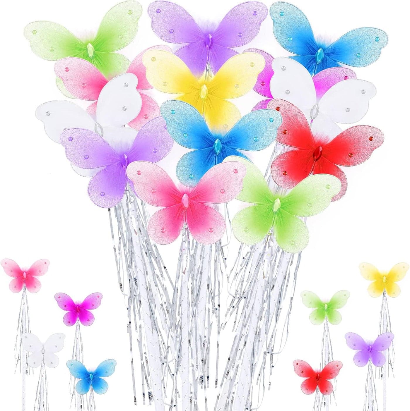 Civaner 16 Pieces Butterfly Princess Wands Fairy Wand Colorful Butterfly Wand Fairies Party Supplies Girls Party Favors Wands for Kids Dress Up Costume Birthday Baby Shower Tea Party Favor 8 Colors