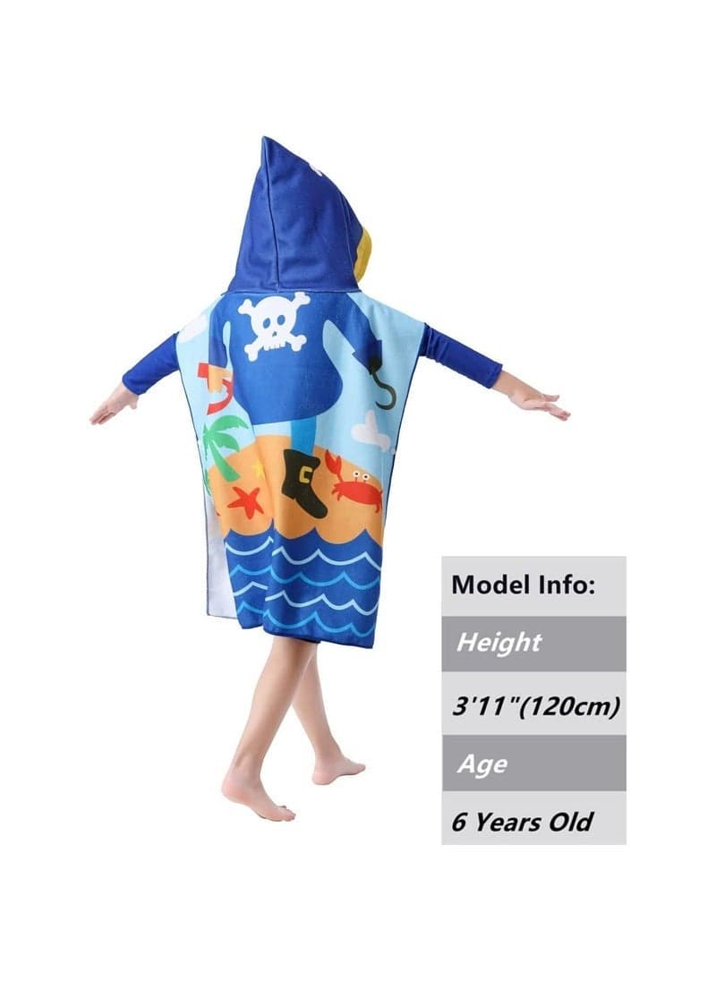 Toddler Hooded Bath Towel for Ages One to Six Super Soft Microfiber Robe Poncho Swimming Beach Pool Coverup Pirate Design for Boys and Girls