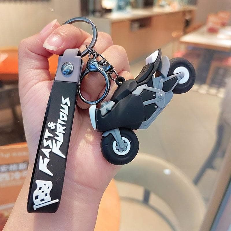 FowWelt Cartoon Characters Keychain for Girls & Boys – Cute Silicone Keyring Accessories | Key Purse, Backpack, Car Charm | Lightweight & Durable (Bike Black)