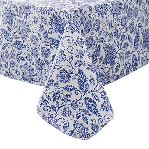 Vinyl Tablecloth with Flannel Backed Waterproof OilProof PVC Table Cloth Wipeable SpillProof Plastic Table Cover for Indoor and OutdoorFlower 60 x 60 Inch Square