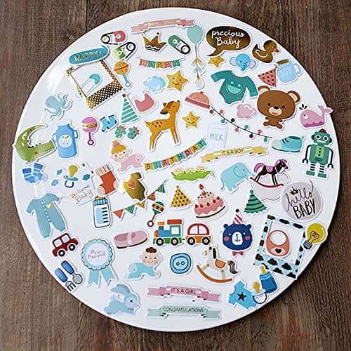 Doraking 73PCS Baby Loves Foil Gold Decorative Stickers for Scrapbook Journals Birthday Party Invitation Cards Kids Gift Wrap Stickers, Doraking No-Repeat Cute Cartoon Stickers (Baby)