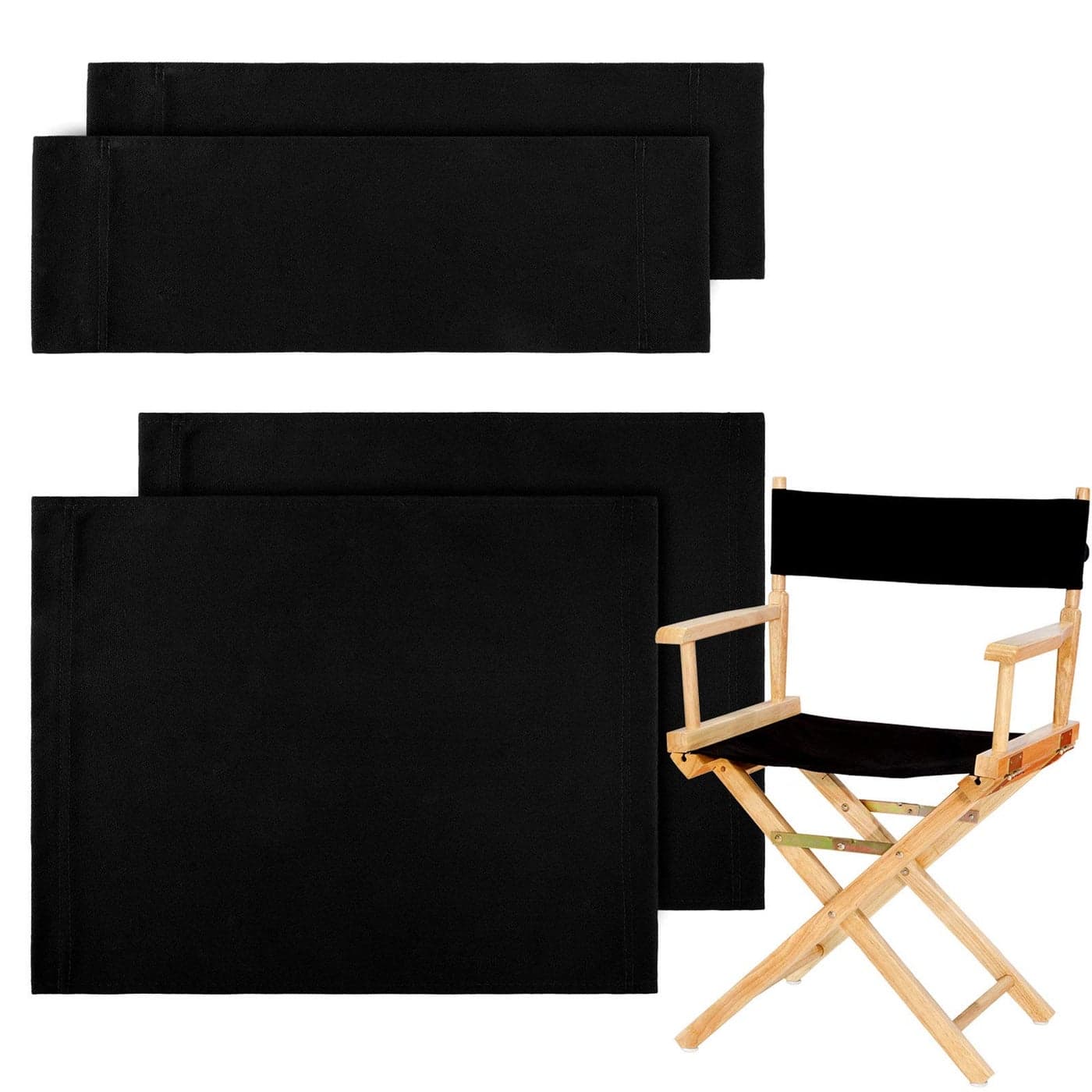 Boao 2 Set Directors Chair Canvas Replacement, Makeup Chair Seat and Back Replacement Cotton Canvas Stool Protector for Home Director Medium Size(Black)