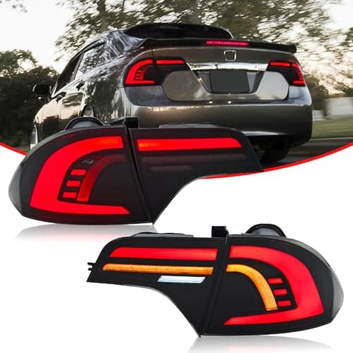 New Tail Lights for Honda Civic Sedan 4-Door 2006-2011 Taillights with Sequential Turn Signal DRL Reverse Brake Light Rear Lamps Replacement(1 Pair)