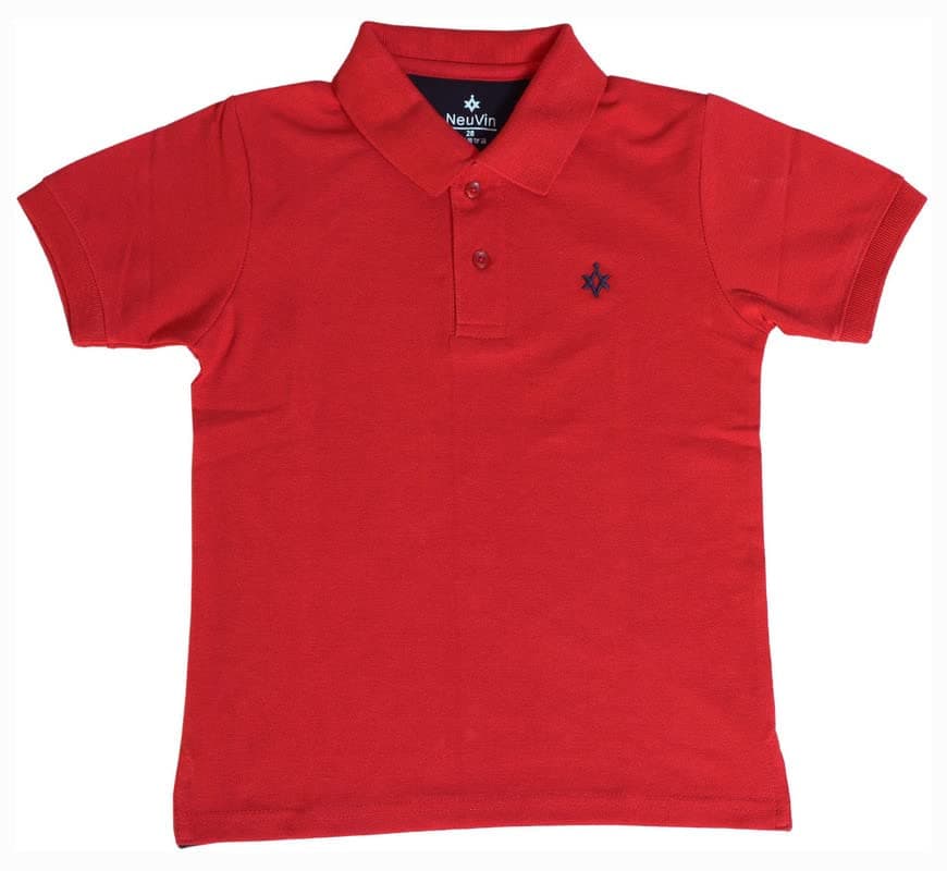 NeuVin Plain Cotton Regular Fit Polo Collar Tshirt for Boys Red