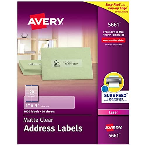 Avery Printable Address Labels with Sure Feed, 1" x 4", Matte Clear, 1,000 Blank Mailing Labels (05661)