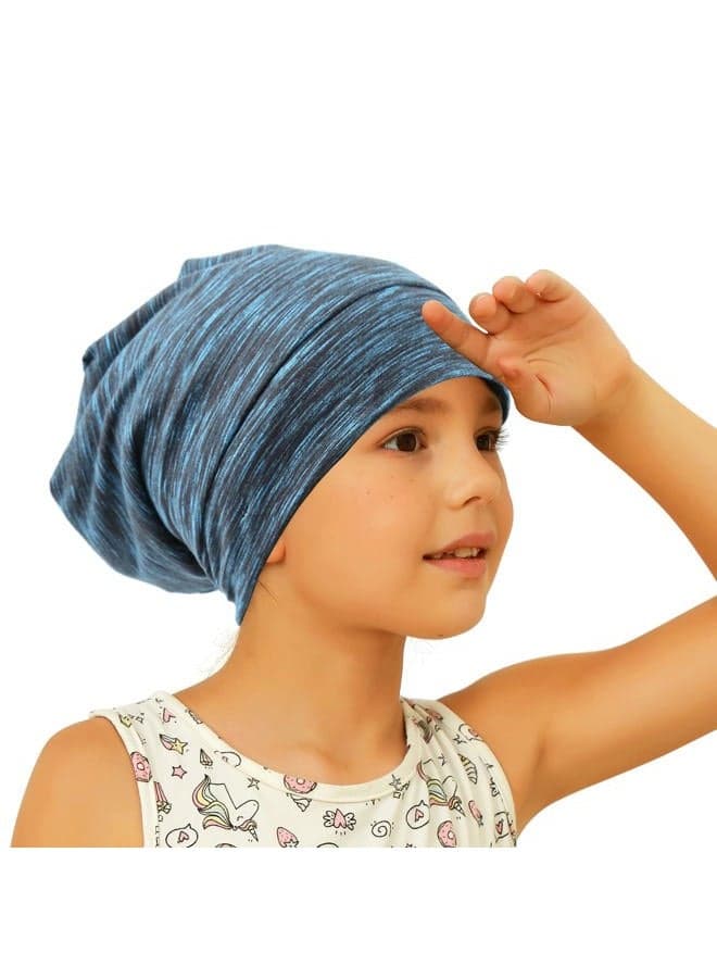 Kids Satin Lined Bonnet Silk Slouchy Beanie for Natural Hair Adjustable Sleep Bonnet Slap Cap for Kids,Child,Toddler,Teens(4-10 Years Old,Blue)