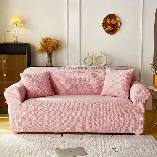 House of Quirk Universal Four Seater Polar Fleece 220 GSM Fabric Sofa Cover Flexible Stretch Sofa Slipcover (Pink, Four Seater)