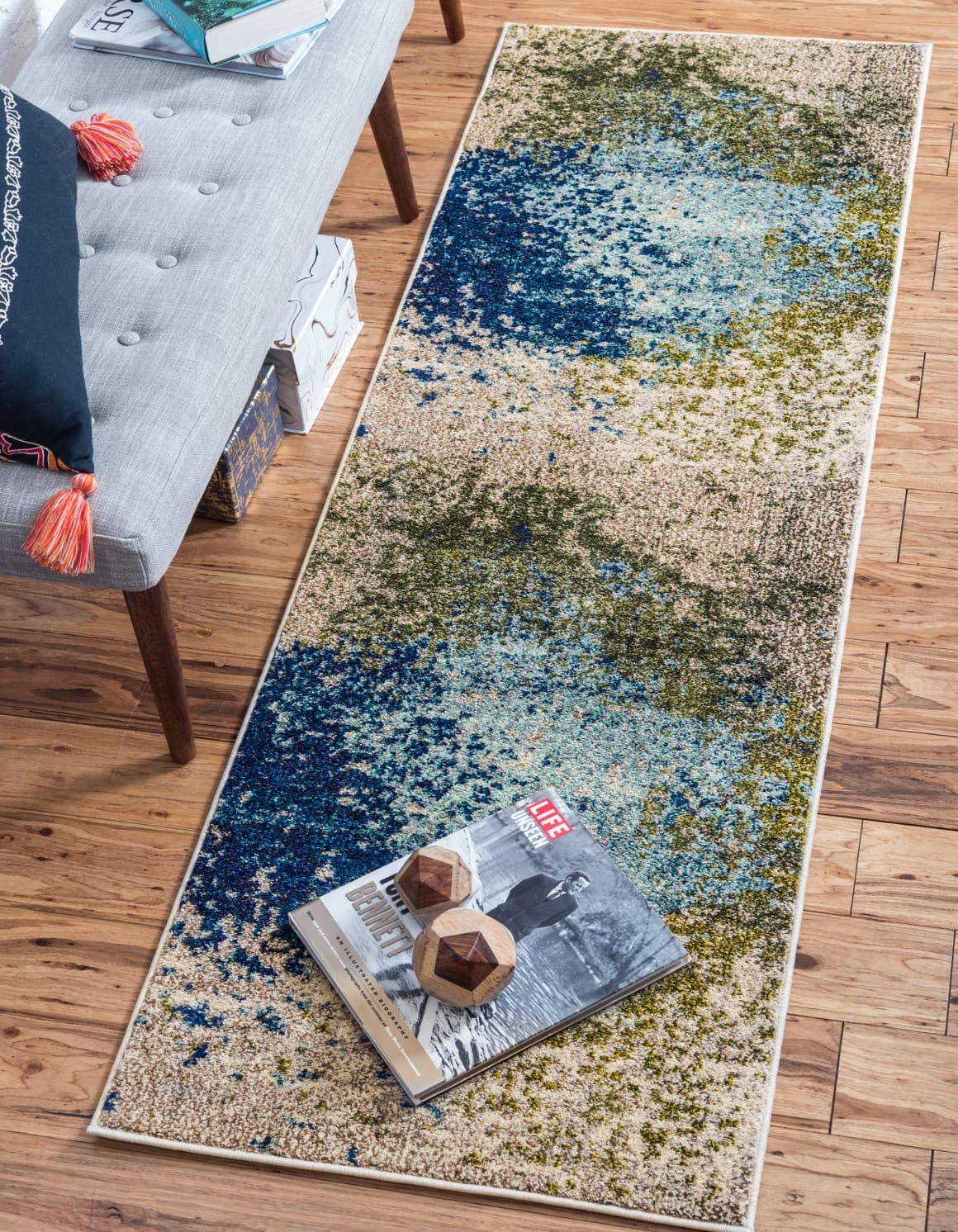 Unique Loom Estrella Collection Abstract Modern Light Colors Distressed Area Rug 2 ft 7 in x 10 ft BlueBeige