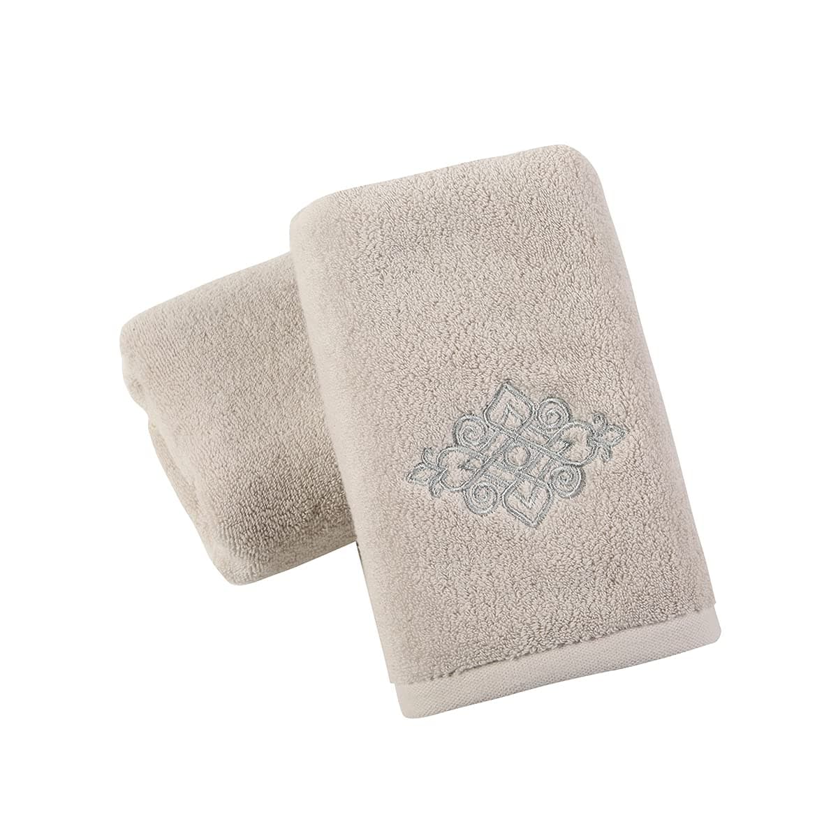 sense gnosis Beige Hand Towel Set of 2 Super Thick 100 Cotton Soft Highly Absorbent Embroidered Decorative Hand Towels for Bathroom Home Hotel Spa 13 x 29 Inch