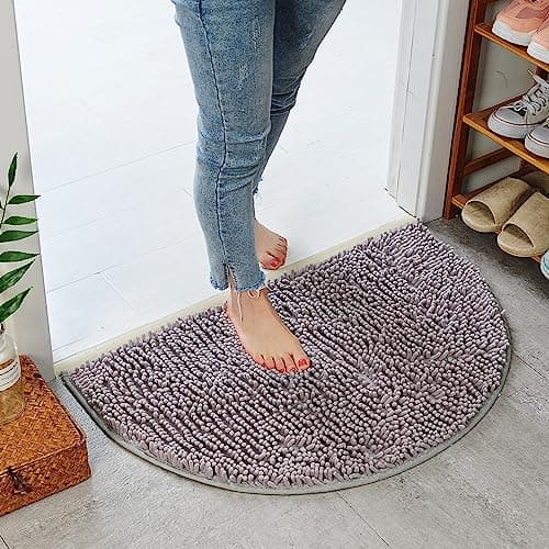 Eanpet Half Round Bath Mat Grey Bathroom Rugs Semicircle Chenille Bath Rugs Water Absorbent Floor Mats for Kids Washable Bathroom Shower Mat Area Rugs 192 x 311