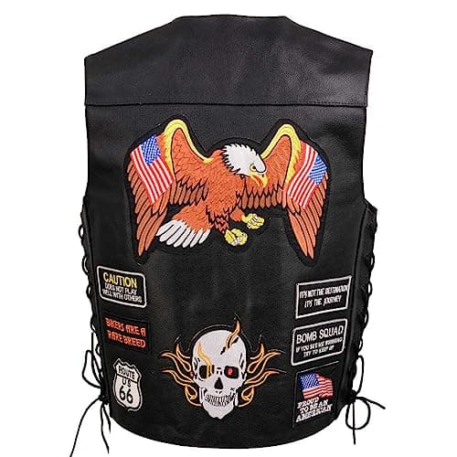EVENT LEATHER Mens Genuine Motorcycle Leather Patched Biker Vest w6 Pockets and 23 Patches wConceal Carry ELM3920 Medium