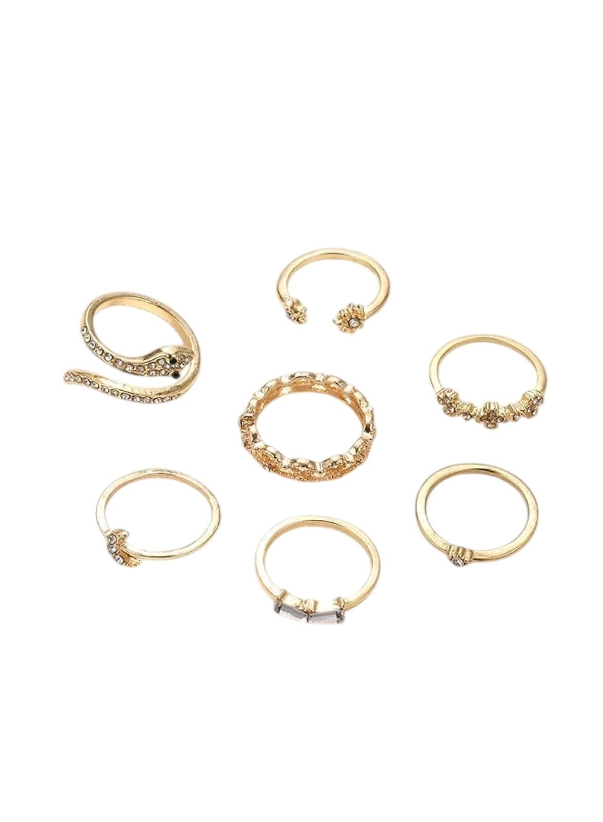 7 Pcs Gold Colour Ring Set Elegant Stackable Rings (Sizes: 5.4, 6, 6.5, 6.8, 7, 8.4, 9)