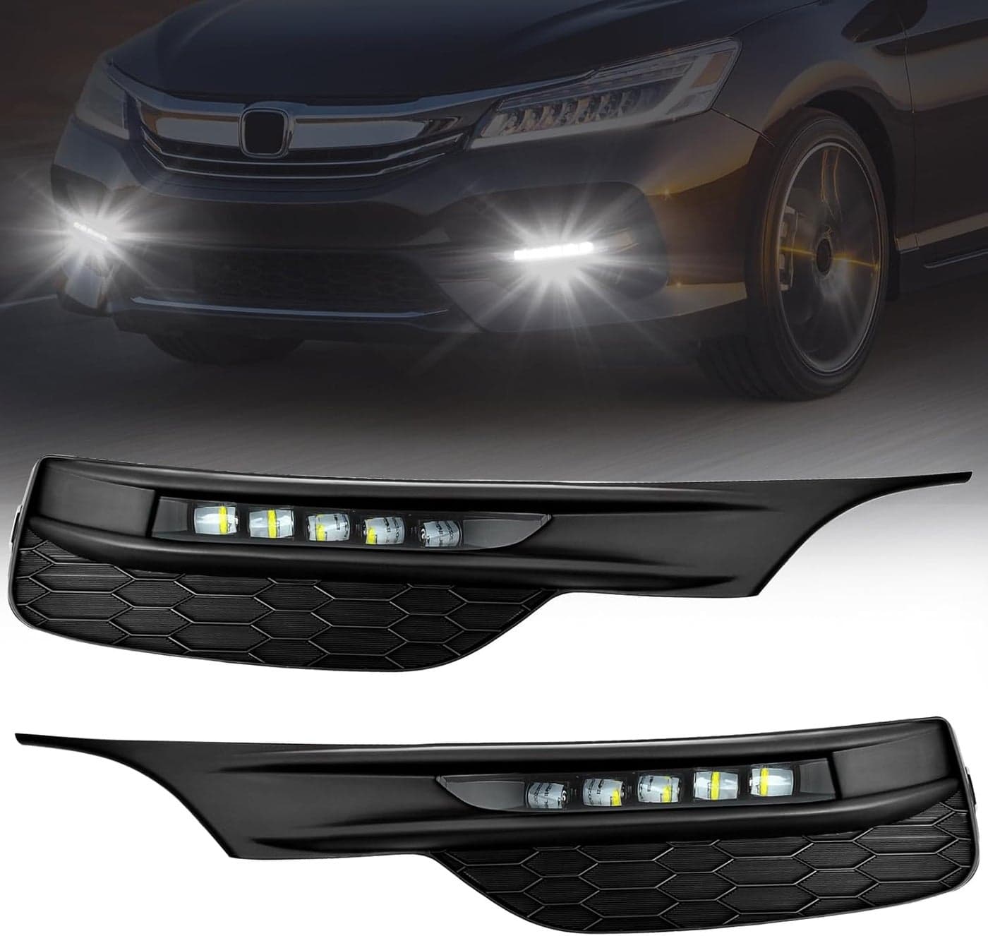 OKSIWA LED Fog Lights for 2016-2017 Honda Accord Sedan 4DR - Front Bumper Fog Lamp Assembly with Switch, Wiring Harness, and Bezel Covers