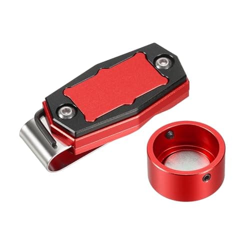 PATIKIL Billiard Magnetic Chalk Holder, Round Aluminum Alloy Pool Billiard Cue Chalk Tip Case with Belt Clip for Snooker Sports Accessories, Red Black