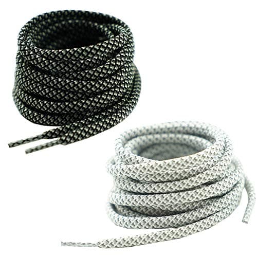 Decker Round Reflective Shoelaces 2 Pairs 1 Pair White + 1 Pair Black 5/32” Thick Night Jog Running Safe for Men & Women (54"(137 cm))