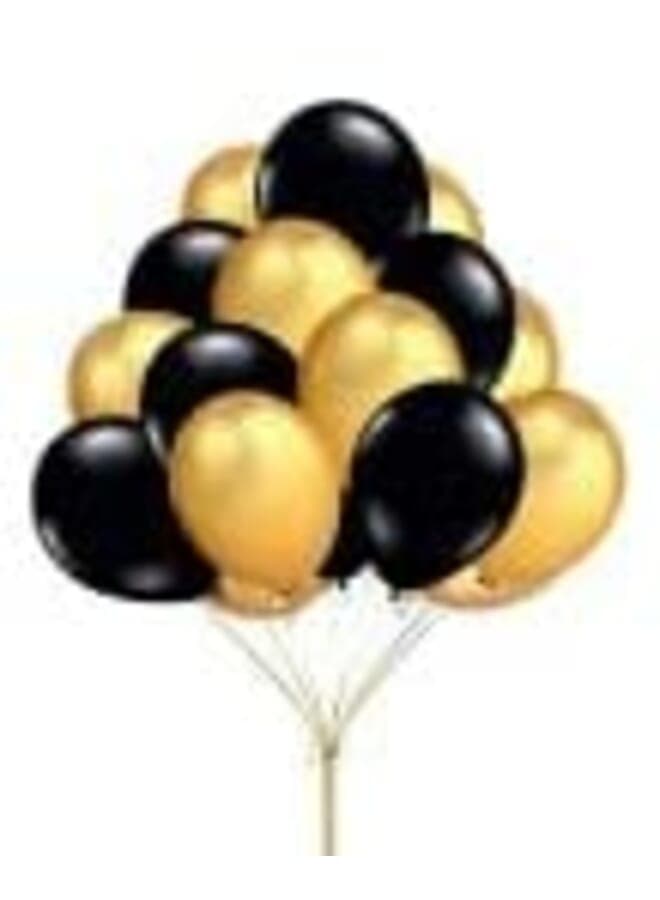 12 Piece Latex Balloons Set 2 X 9Cm Gold & Black