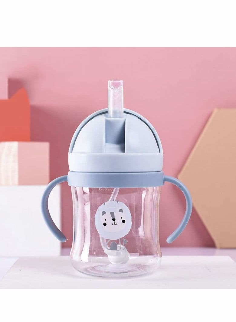 Sippy Cups for Toddlers 250ML, 360° Water Leak Proof Weighted Straw Cup with Handle Bottle Soft Spout Learner Graduated Anti-choking Drop-resistant (Blue)