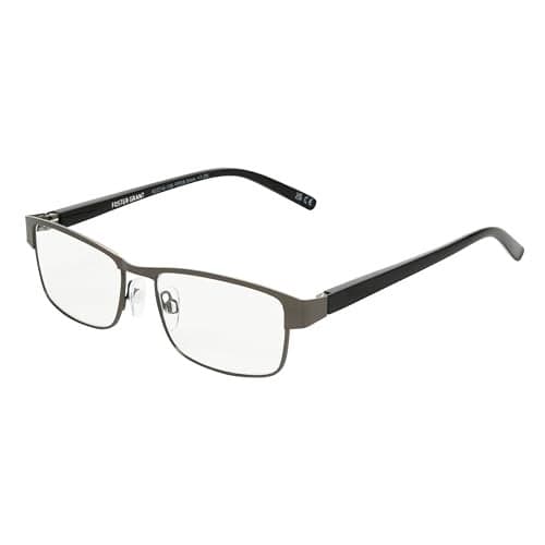 Foster Grant Men's Leo Square Reading Glasses, Gunmetal/Transparent, 59 mm + 1.25