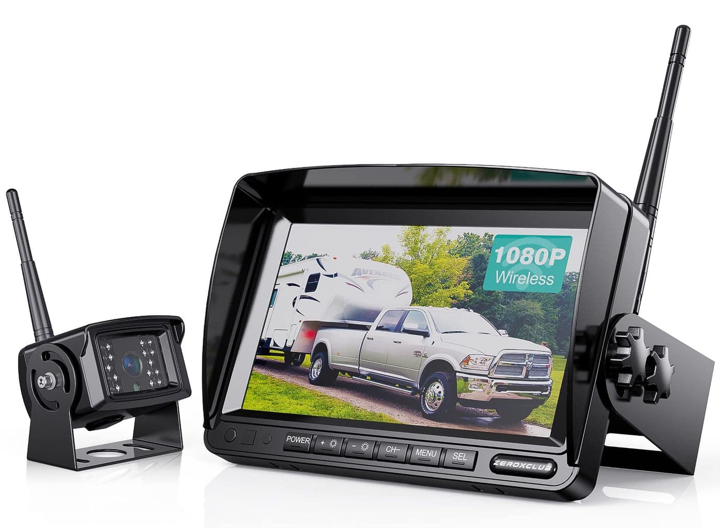 ZEROXCLUB Digital Wireless Backup Camera System Kit, IP69 Waterproof Wireless Rear View Camera + 7’’ LCD Wireless Reverse Monitor for RV/Truck/Trailer/Bus/Camper/5th Wheel (W01-7 inch)