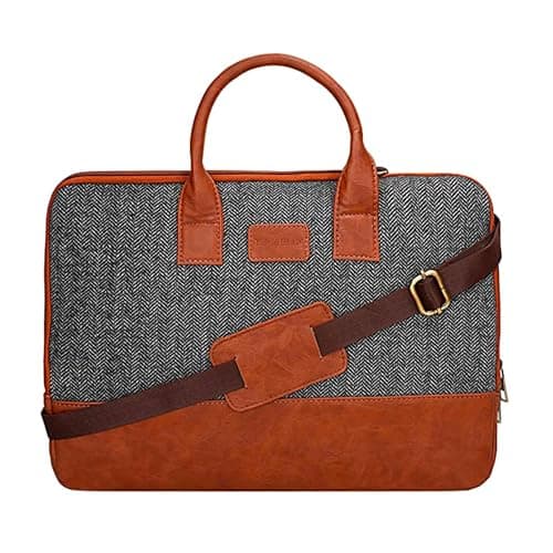 HAMELIN Theo Sleek Printed Messenger Bag |Detachable & Adjustable Strap|Vegan Leather Laptop Bag Zip Closure & Storage For 13 to 14 Inch Laptops or MacBook|Office Bags for Men & Women|Grey Herringbone