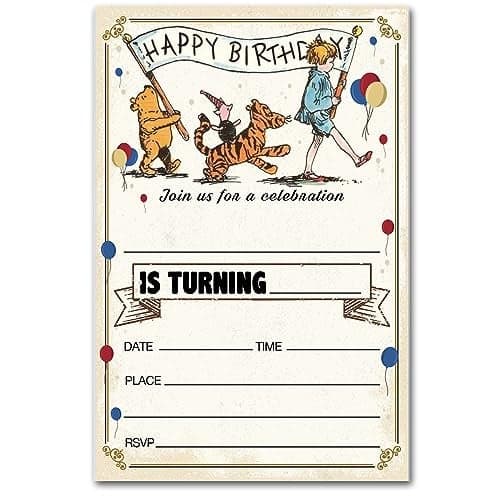 brayqu Winnie the Pooh Birthday Invitations Winnie the Pooh Bear Theme Happy Birthday Party Invites (20 Cards with Envelopes)