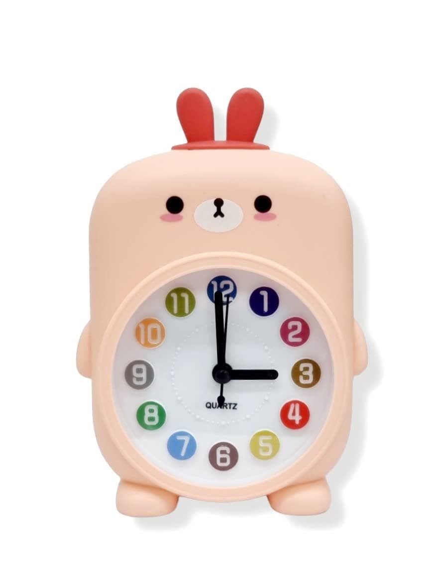 RIANZ Plastic Kids Desk Analog Alarm Clock, Cute Cartoon Theme Decor For Bedroom Bedside Desk Shelf, Silent Non Ticking Clock For Boys And Girls (Pink), 9 Cm X 9 Cm
